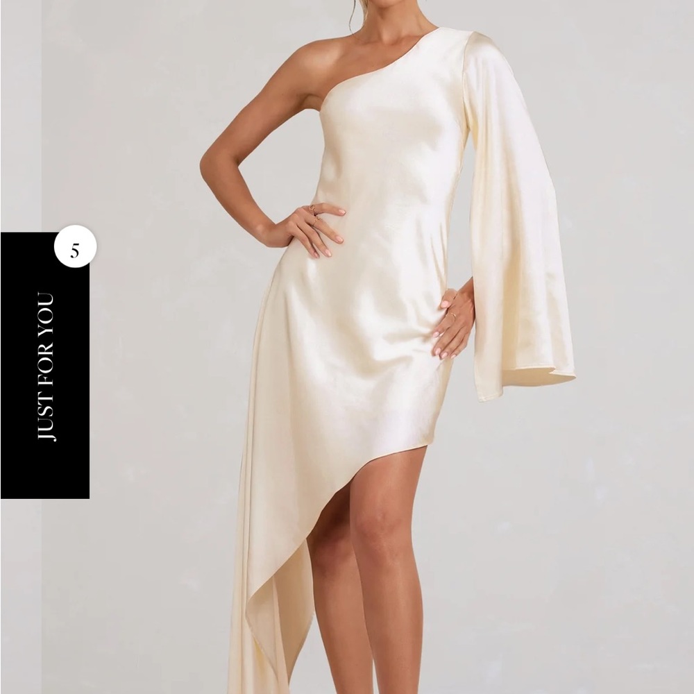 Club London Ivory One Shoulder Asymmetrical Dress